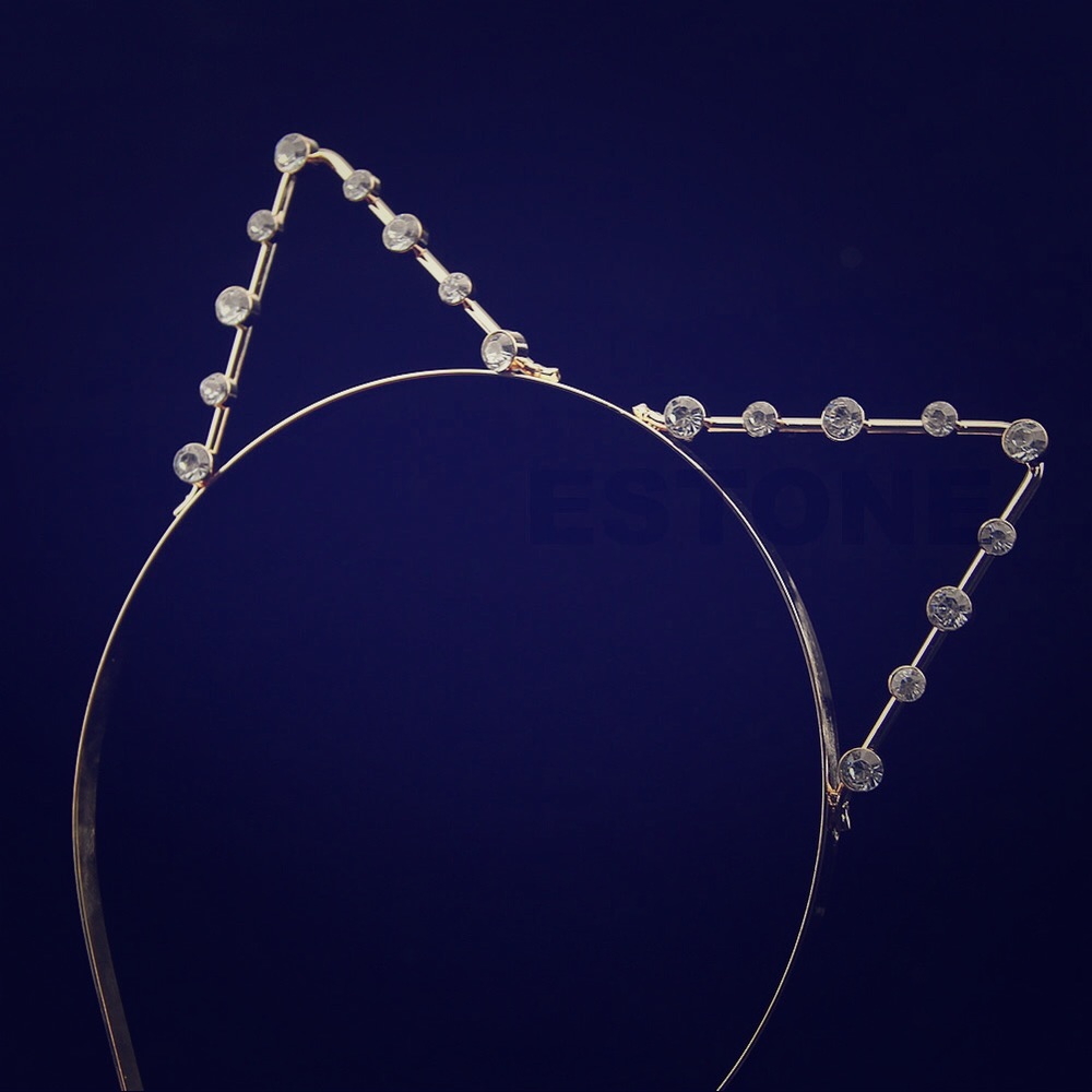 Silver Rhinestone Cat Ears Headband Tiara